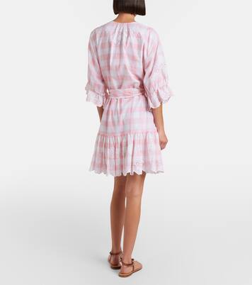 Broderie anglaise checked cotton poplin minidress | Juliet Dunn