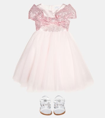 Robe en brocart et tulle à sequins | Monnalisa