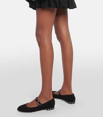Crystal Mary Ribbon suede ballet flats | Gianvito Rossi
