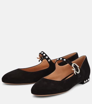 Crystal Mary Ribbon suede ballet flats | Gianvito Rossi