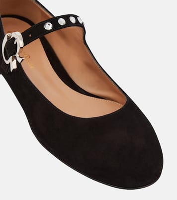 Crystal Mary Ribbon suede ballet flats | Gianvito Rossi