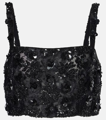 Floral-appliqué sequined crop top | Dolce&Gabbana