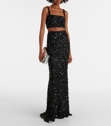 Floral-appliqué sequined crop top | Dolce&Gabbana