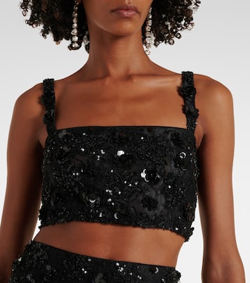 Floral-appliqué sequined crop top | Dolce&Gabbana