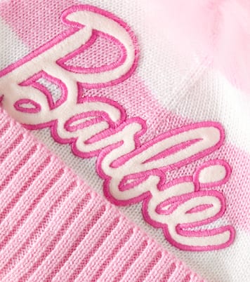 x Barbie® pompom embroidered striped beanie | Monnalisa