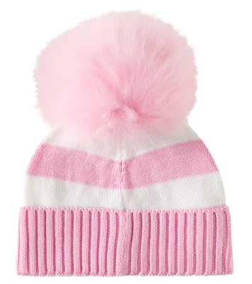 x Barbie® pompom embroidered striped beanie | Monnalisa