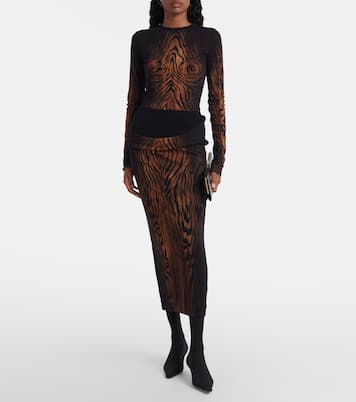 Wood trompe l'œil tulle midi skirt | Jean Paul Gaultier