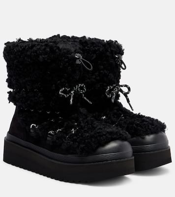 Mellow shearling and suede lace-up boots | Tory Burch