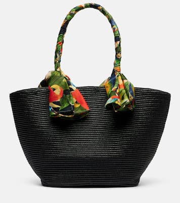Basket Medium silk-trimmed raffia tote bag | Farm Rio