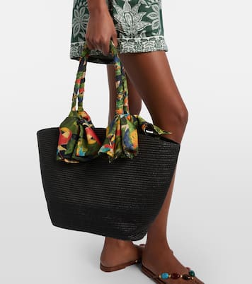 Basket Medium silk-trimmed raffia tote bag | Farm Rio