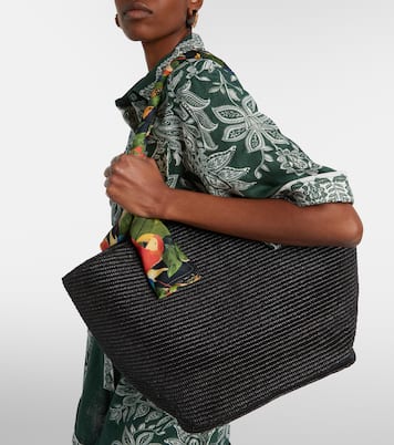 Basket Medium silk-trimmed raffia tote bag | Farm Rio
