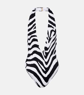 斑马纹印花连体泳衣 | Balmain