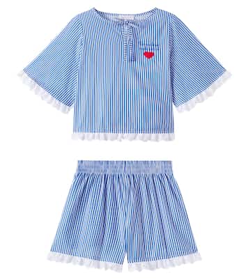 Striped cotton muslin top and shorts set | Monnalisa