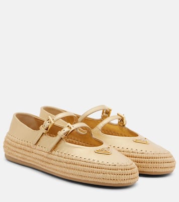 Espadrilles aus Metallic-Leder und Raffiabast | Prada