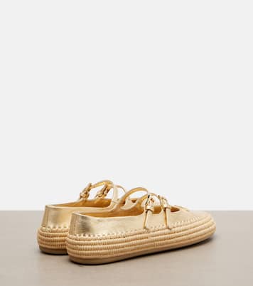 Espadrilles aus Metallic-Leder und Raffiabast | Prada