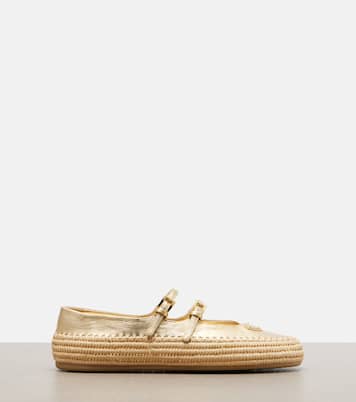 Espadrilles aus Metallic-Leder und Raffiabast | Prada
