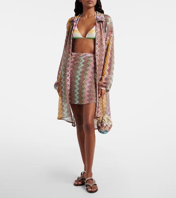 Zigzag Small leather-trimmed shoulder bag | Missoni