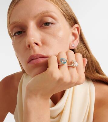 Slanted 14kt gold ring with topaz and diamonds  | Mateo