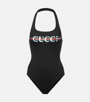 Web Stripe logo halterneck swimsuit | Gucci