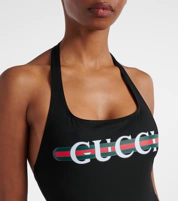 Web Stripe logo halterneck swimsuit | Gucci