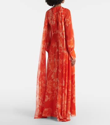 Abito lungo in seta con stampa floreale | Erdem