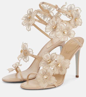 Cleo 105 floral-appliqué satin sandals | Rene Caovilla