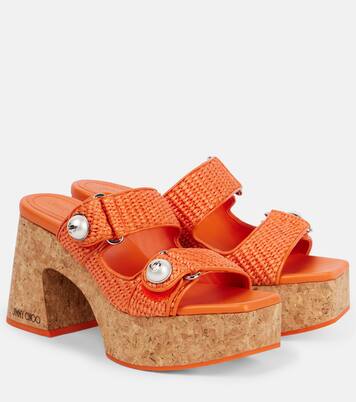 Fayence 95 raffia platform mules | Jimmy Choo