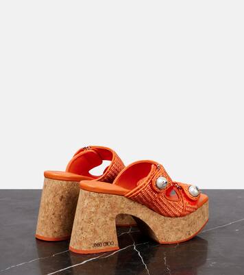 Fayence 95 raffia platform mules | Jimmy Choo