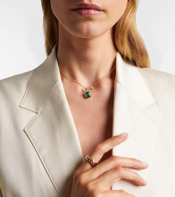 18kt gold pendant necklace with emeralds and diamond | Shay Jewelry