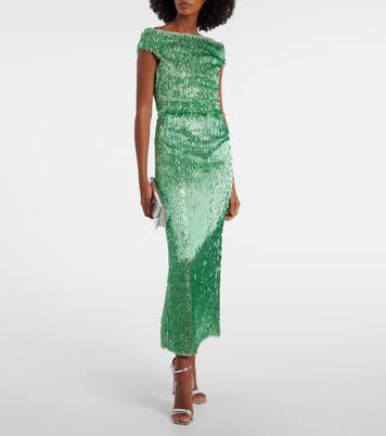 Verzierte Off-Shoulder-Robe | Erdem