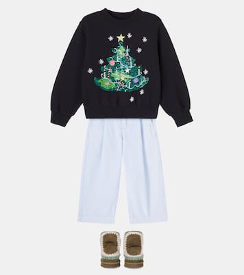 Embroidered shearling-lined suede boots | Mou Kids