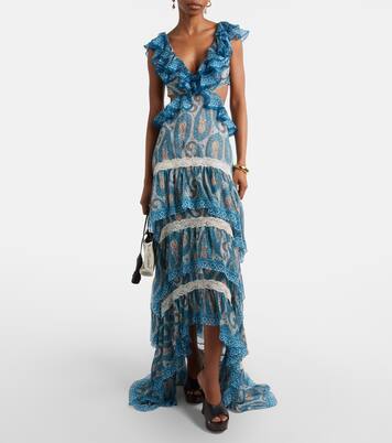 Paisley lace-trimmed ruffled silk maxi dress | Etro
