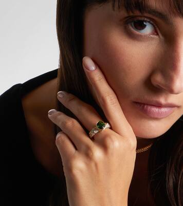 Ondine 18kt yellow gold ring with diamonds and green tourmaline | Marina B