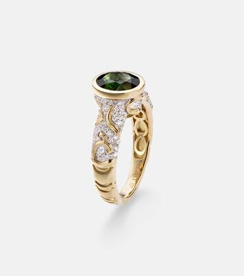 Ondine 18kt yellow gold ring with diamonds and green tourmaline | Marina B