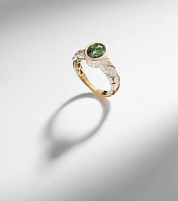 Ondine 18kt yellow gold ring with diamonds and green tourmaline | Marina B