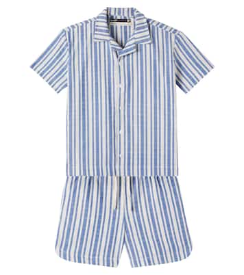 Striped cotton bowling shirt and shorts set | Fábula