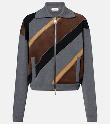 Suede-trimmed wool-blend zip-up sweater | Versace