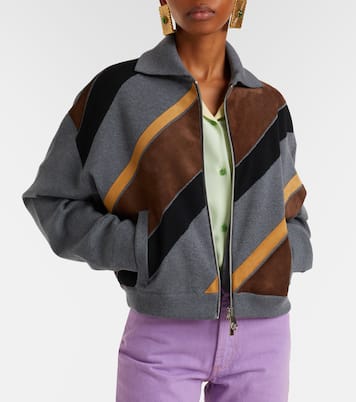 Suede-trimmed wool-blend zip-up sweater | Versace