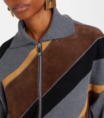 Suede-trimmed wool-blend zip-up sweater | Versace