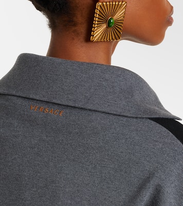 Suede-trimmed wool-blend zip-up sweater | Versace