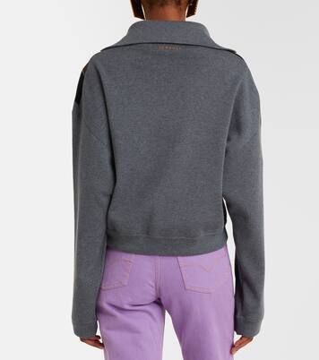 Suede-trimmed wool-blend zip-up sweater | Versace