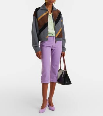 Suede-trimmed wool-blend zip-up sweater | Versace