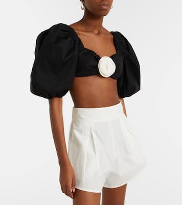 Floral-appliqué cotton-blend crop top | Adriana Degreas