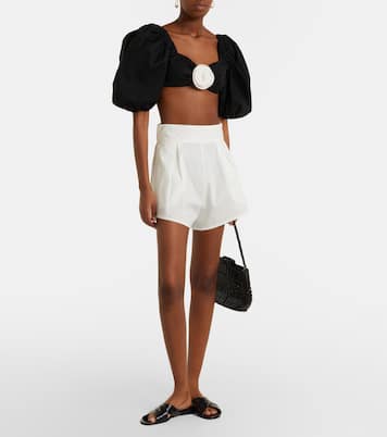 Floral-appliqué cotton-blend crop top | Adriana Degreas