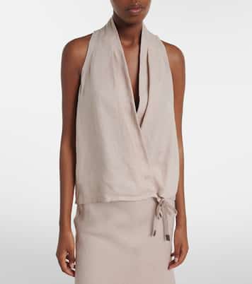 Monili halterneck linen wrap top | Brunello Cucinelli