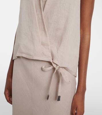 Monili halterneck linen wrap top | Brunello Cucinelli