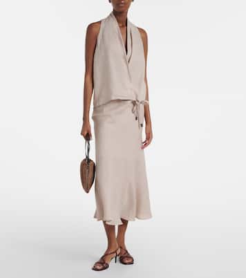 Monili halterneck linen wrap top | Brunello Cucinelli
