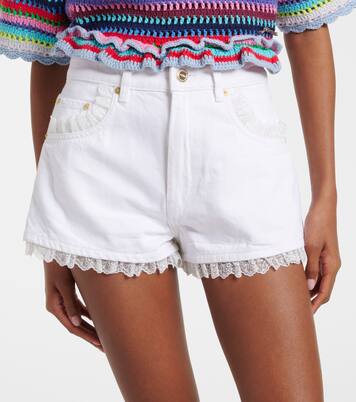 Lace-trimmed denim shorts | Ganni