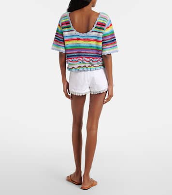 Lace-trimmed denim shorts | Ganni