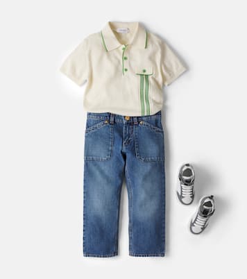 Greca linen and cotton polo shirt | Versace Kids
